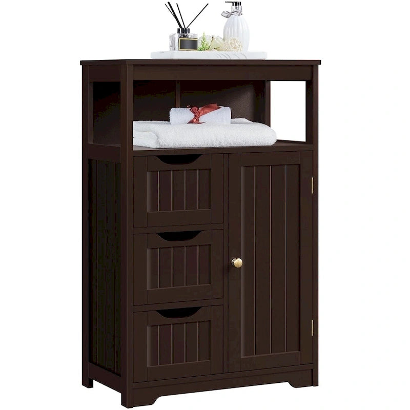 Freestanding Floor Cabinet with Drawers, Open Shelf and Storage Door, Multi-Color