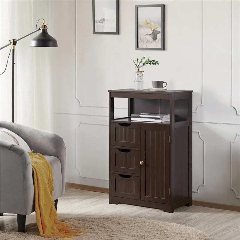 Freestanding Floor Cabinet with Drawers, Open Shelf and Storage Door, Multi-Color