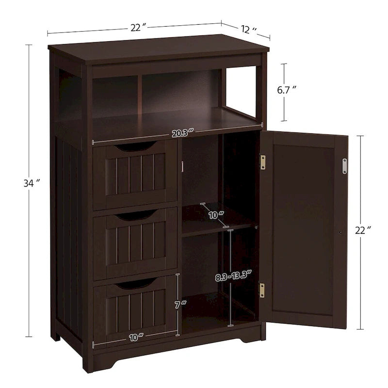 Freestanding Floor Cabinet with Drawers, Open Shelf and Storage Door, Multi-Color