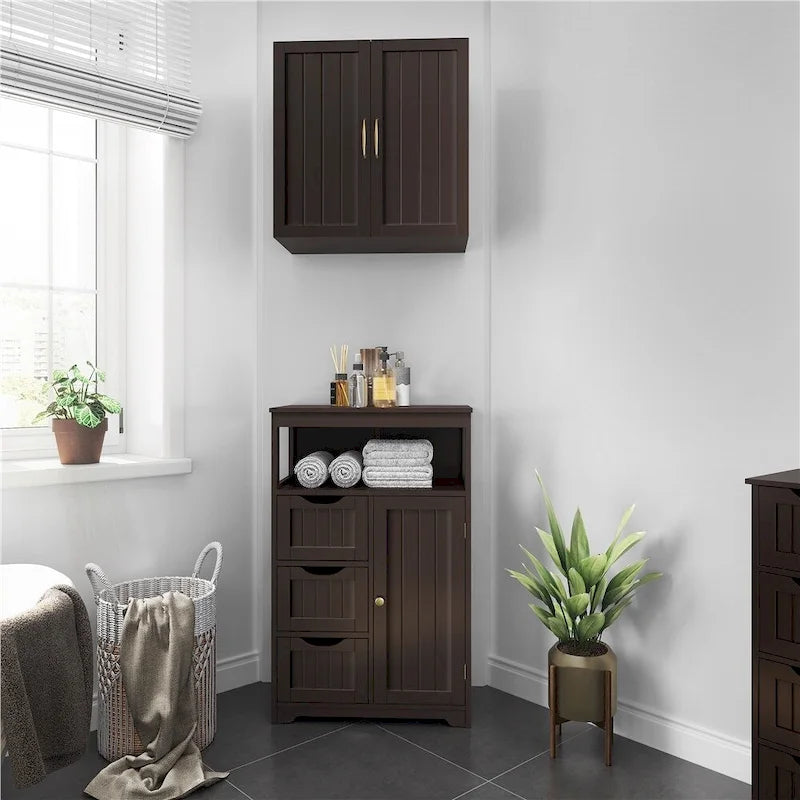 Freestanding Floor Cabinet with Drawers, Open Shelf and Storage Door, Multi-Color