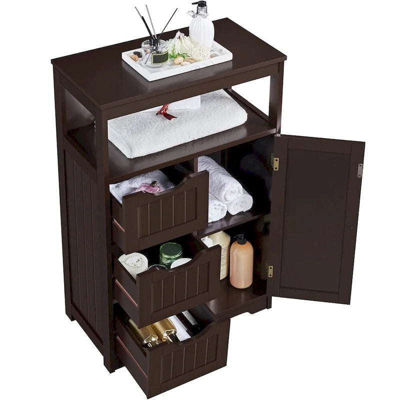 Freestanding Floor Cabinet with Drawers, Open Shelf and Storage Door, Multi-Color