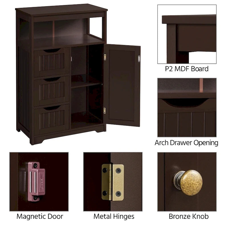 Freestanding Floor Cabinet with Drawers, Open Shelf and Storage Door, Multi-Color