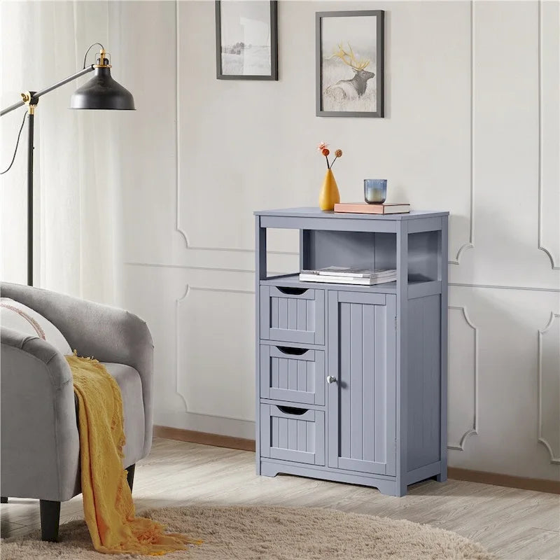Freestanding Floor Cabinet with Drawers, Open Shelf and Storage Door, Multi-Color