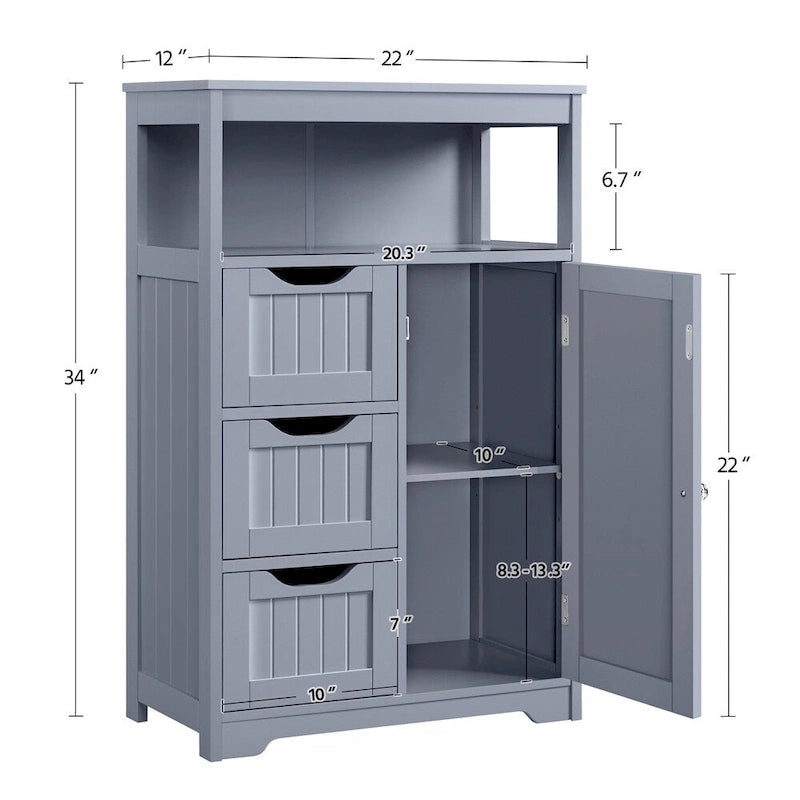 Freestanding Floor Cabinet with Drawers, Open Shelf and Storage Door, Multi-Color