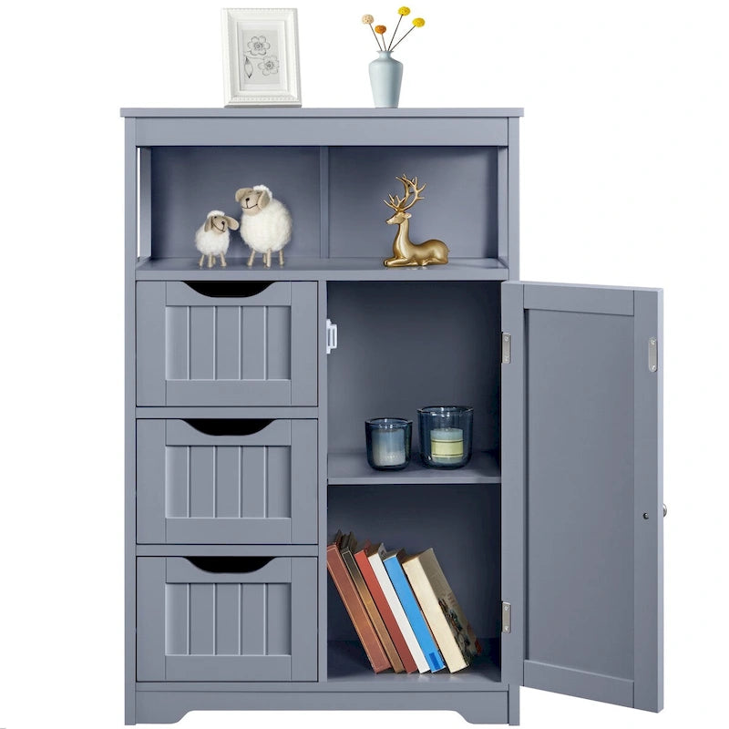Freestanding Floor Cabinet with Drawers, Open Shelf and Storage Door, Multi-Color