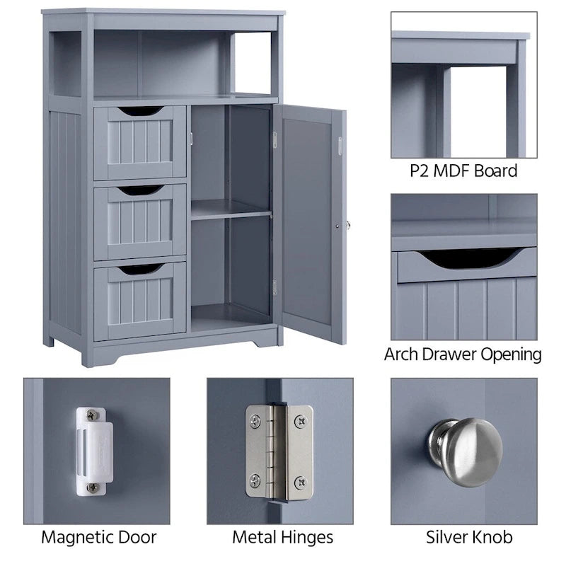 Freestanding Floor Cabinet with Drawers, Open Shelf and Storage Door, Multi-Color