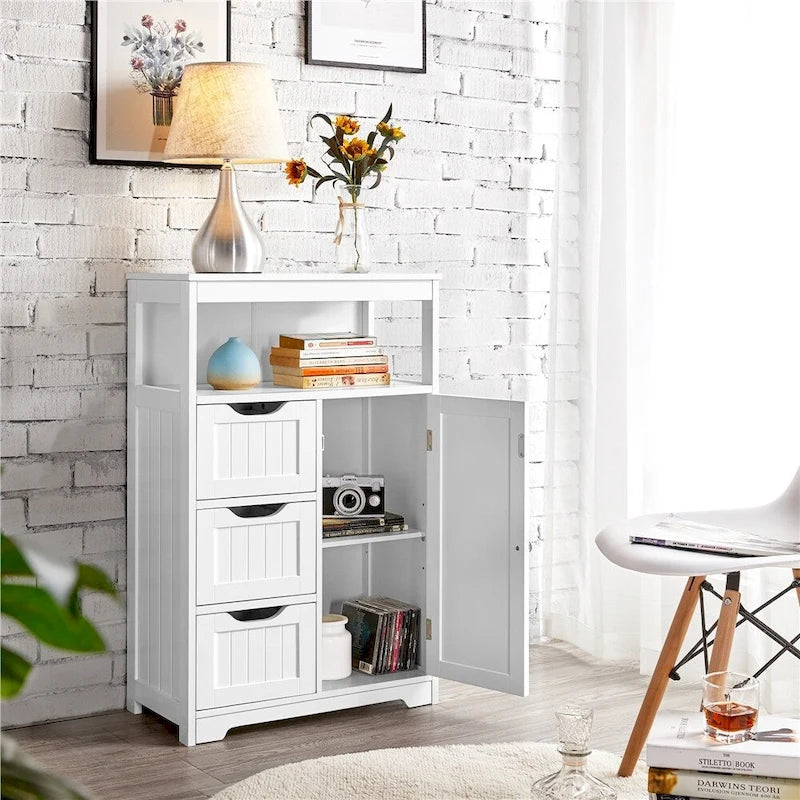 Freestanding Floor Cabinet with Drawers, Open Shelf and Storage Door, Multi-Color