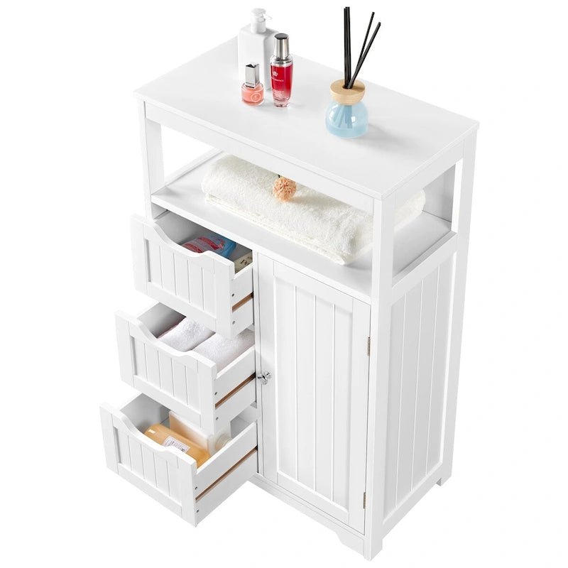 Freestanding Floor Cabinet with Drawers, Open Shelf and Storage Door, Multi-Color