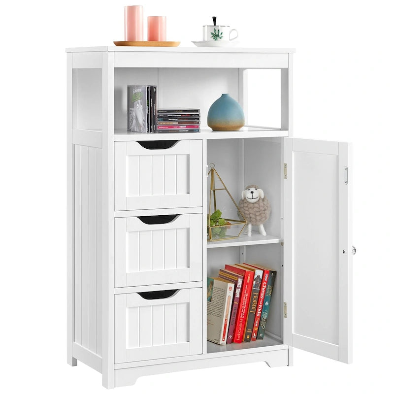 Freestanding Floor Cabinet with Drawers, Open Shelf and Storage Door, Multi-Color