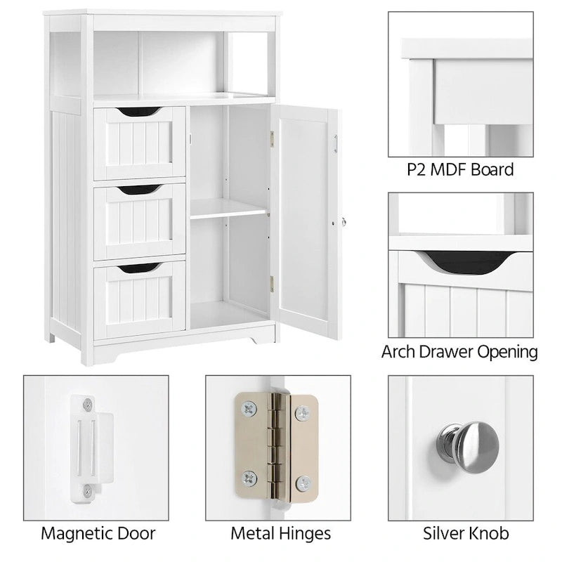 Freestanding Floor Cabinet with Drawers, Open Shelf and Storage Door, Multi-Color